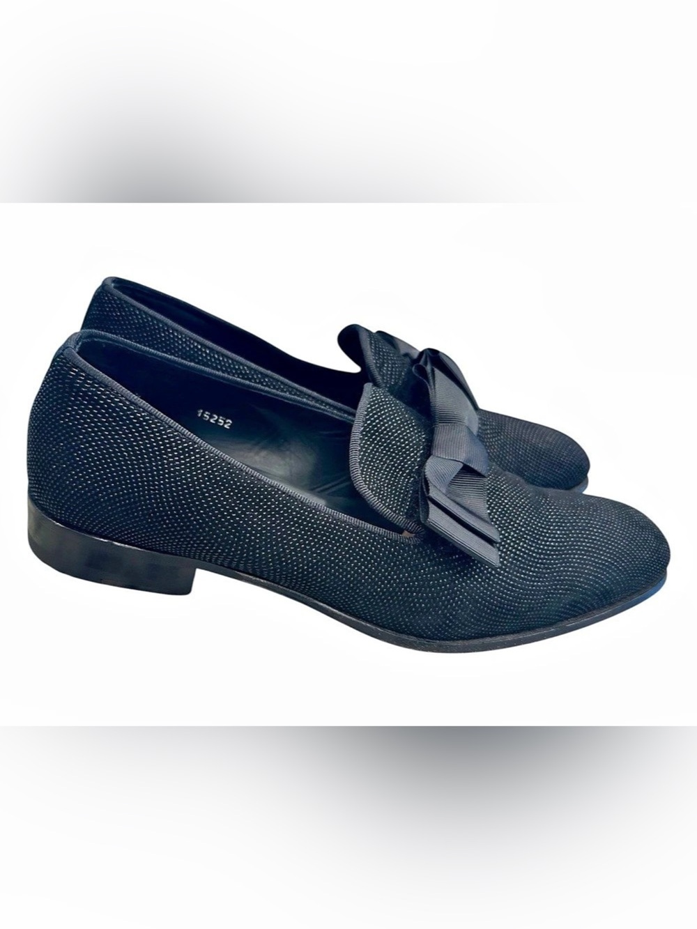 Mezlan 1968 Black Textured Bow Tuxedo Loafers Men’s Size 8M Made in Spain - Picture 3 of 11